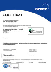 ISO 9001:2015 Certificate HZM Automation